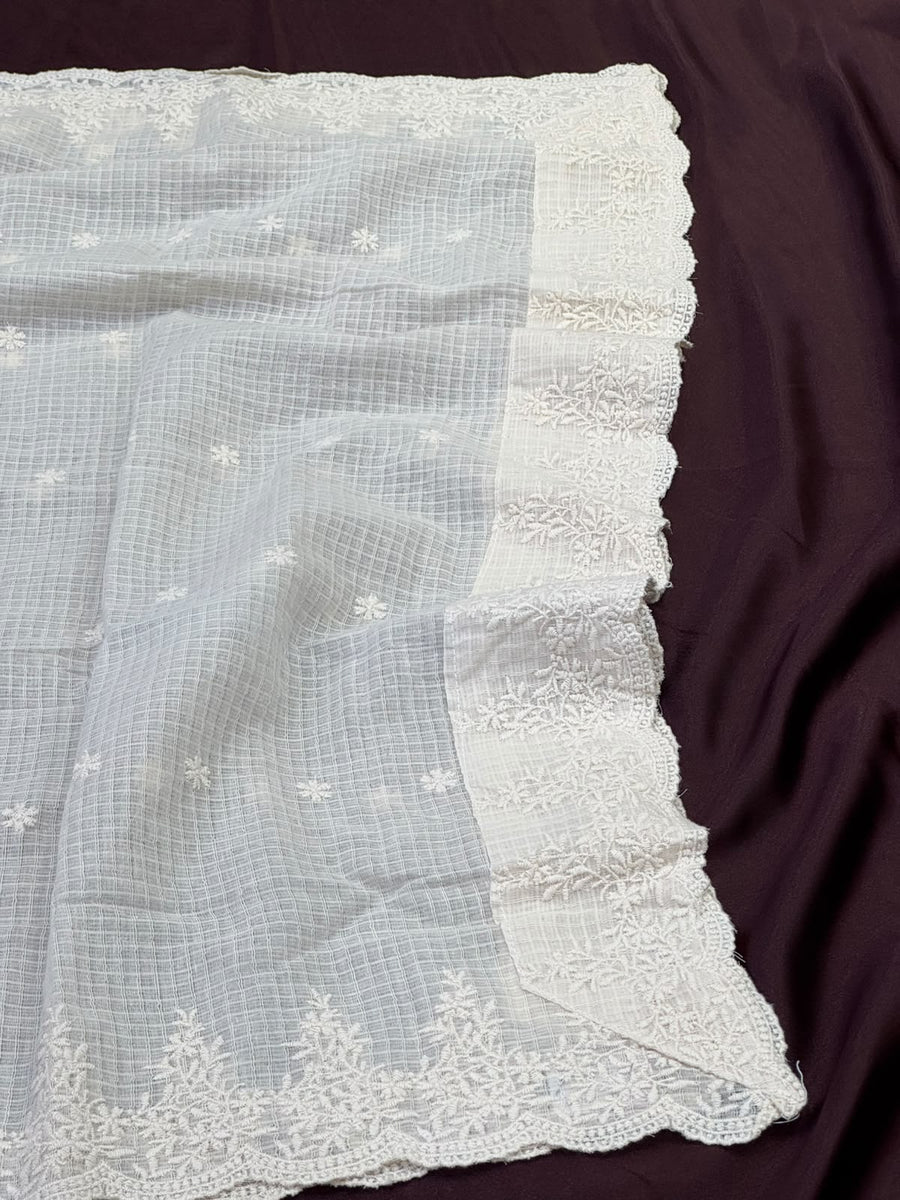 Dyeable Cotton Kota Duppata with Embroidery and Four Sale Lace