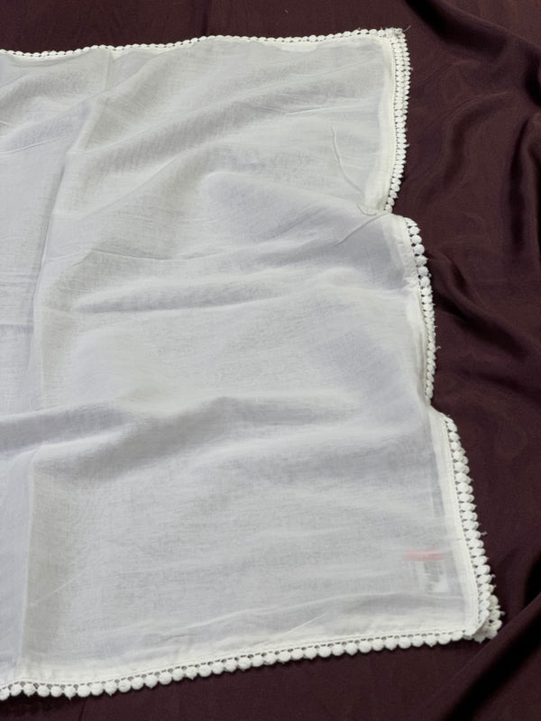 Plain Dyeable Mul Cotton Duppata with Four Side Lice