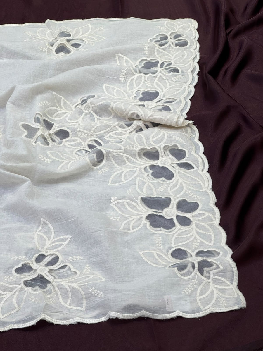 Dyeable Mul Cotton Duppata with  Applique Design